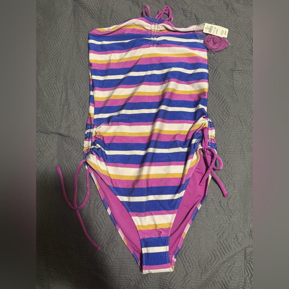 Striped strapless One-Piece Swimsuit with Side Ties LARGE LONG